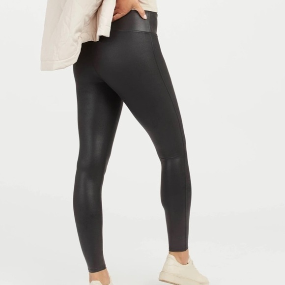 SPANX Black Faux Leather Leggings Size L - Picture 3 of 11